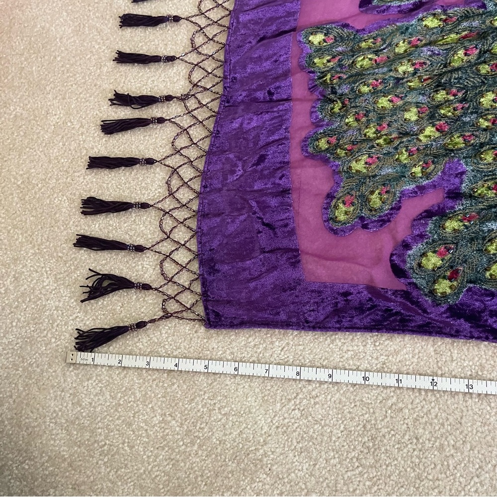 Peacock Velvet Silk Blend Burnout Wrap Scarf Shawl - beaded vintage purple - Picture 14 of 15